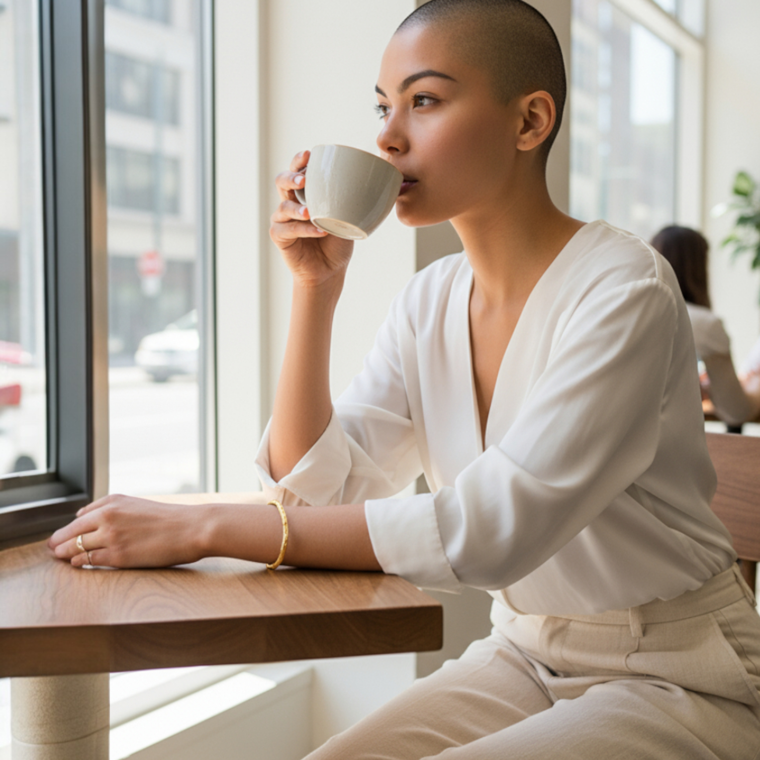 Pulsera en oro de la colección Candela puesta en una modelo